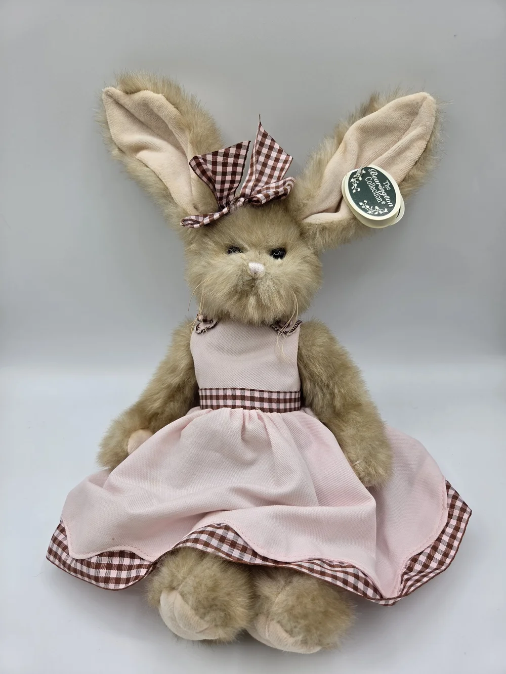 Plush Bunny Doll in Light Brown with Pink Dress